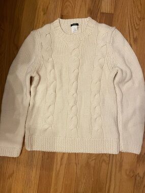J. Crew 100 % Wool Dreamy Soft Cream Cable Knit Scoop-Neck Sweater